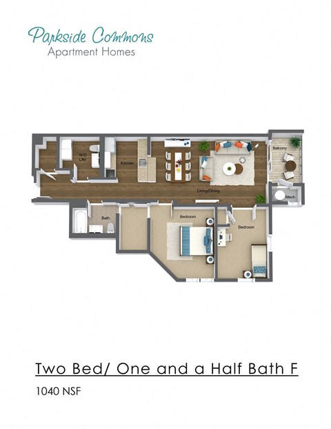 1040 SQ FT 2 BED X1.5 BA
